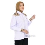 Konveksi kemeja batik pria putih /baju batik wanita terbaru /baju batik murah/seragam batik karyawan - Putih wanita, S