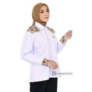 Konveksi kemeja batik pria putih /baju batik wanita terbaru /baju batik murah/seragam batik karyawan - Putih wanita, S