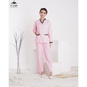 Konveksi Seragam suster Lengan Panjang Lvin Batik Nara Series / nanny uniform/seragam klinik / baju jaga oka dokter -  Beige,  L
