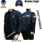 Konveksi jaket bomber partai Nasdem plus bonus topi jaring - nevy, M