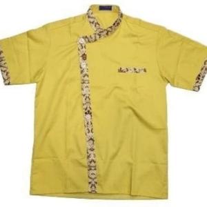 Konveksi BAJU SERAGAM KERJA BATIK WAITER WAITRES KOKI CHEF KAFE RESTO HOTEL - Hijau-Kuning, M