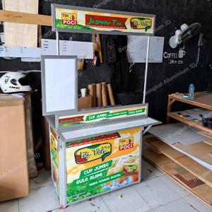 booth portable es teh + meja depan lipat + menu - Flexy Banner