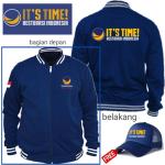 Konveksi jaket partai Nasdem it,s time free topi sablon / bordir - M, sablonan